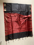 Black Maheshwari Saree with Gold Elephant Motifs, Striped Border & Tassel Details