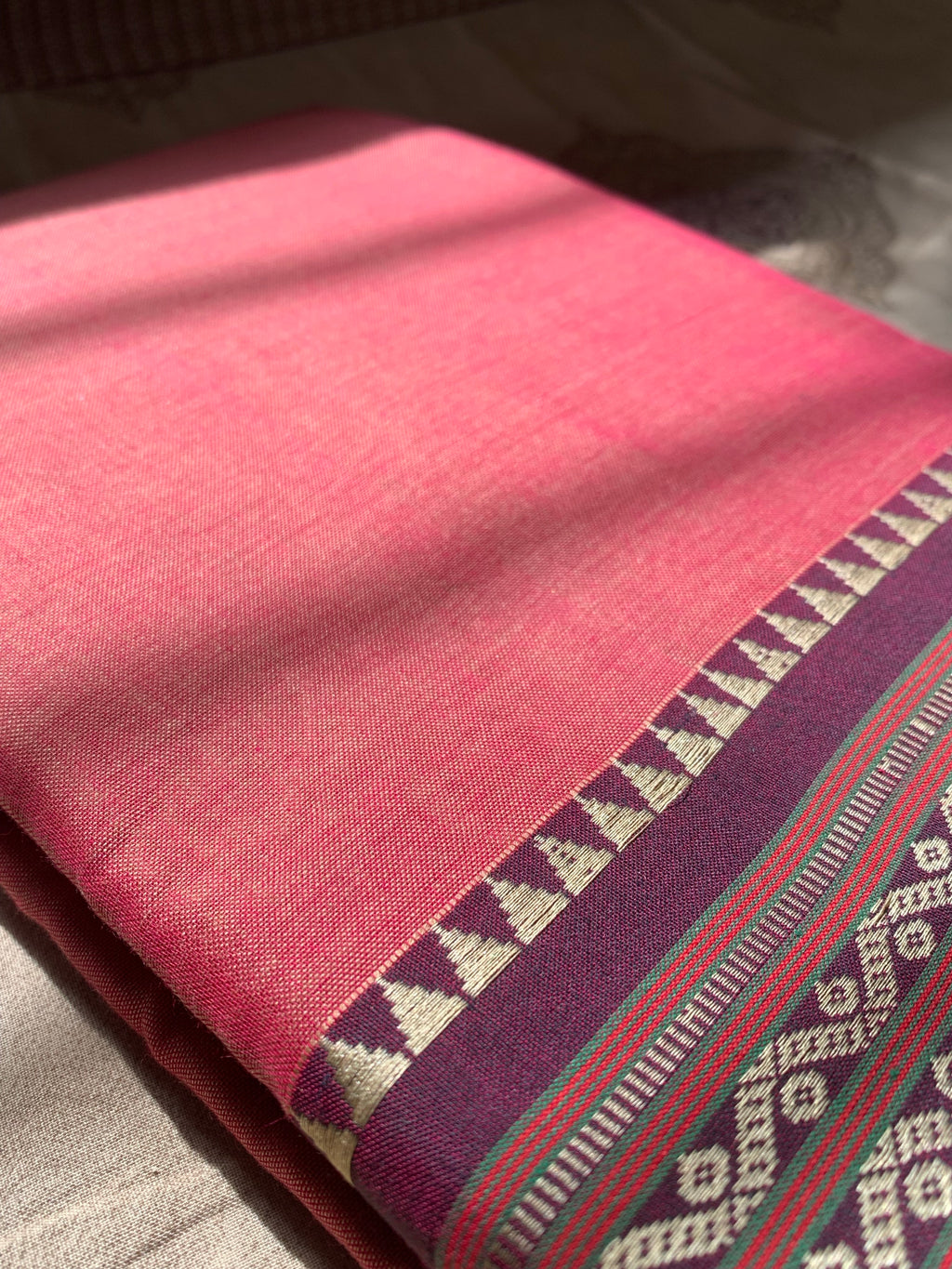 Pink Cotton-Silk Kathpadar Saree with Traditional Woven Border