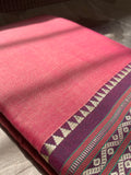 Pink Cotton-Silk Kathpadar Saree with Traditional Woven Border