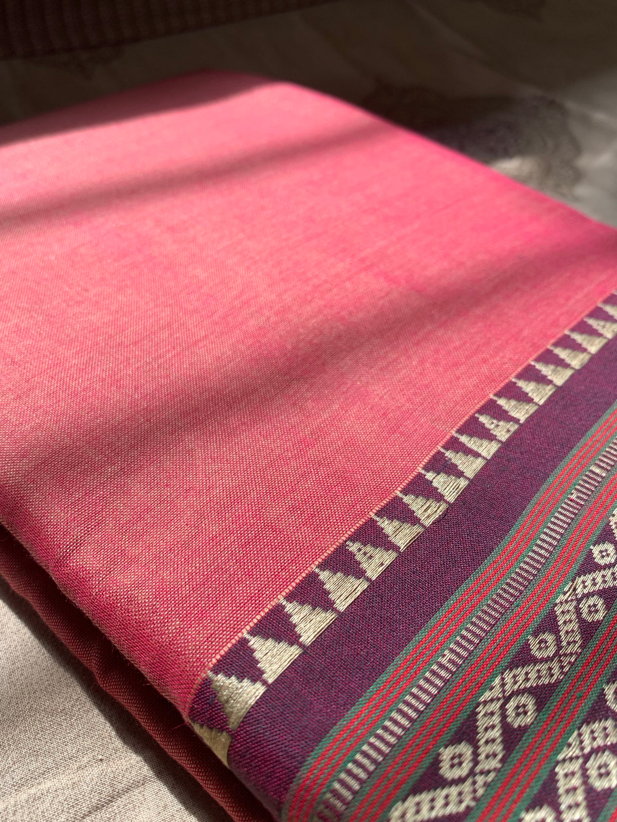 Pink Cotton-Silk Kathpadar Saree with Traditional Woven Border