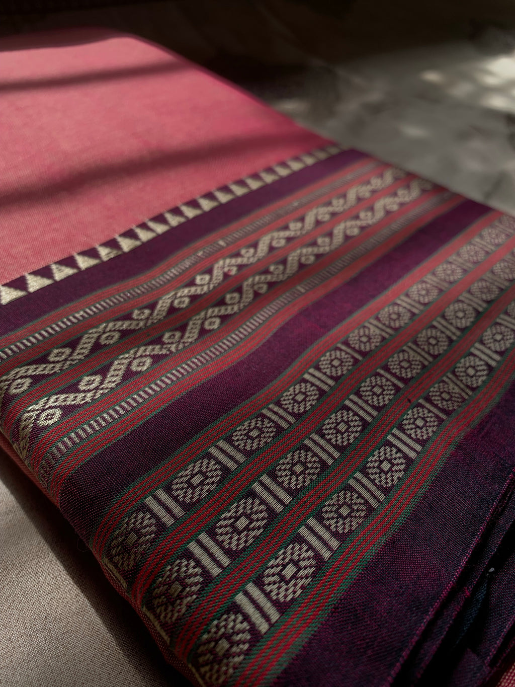 Pink Cotton-Silk Kathpadar Saree with Traditional Woven Border