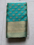 Turquoise & Gold Organza Designer Saree