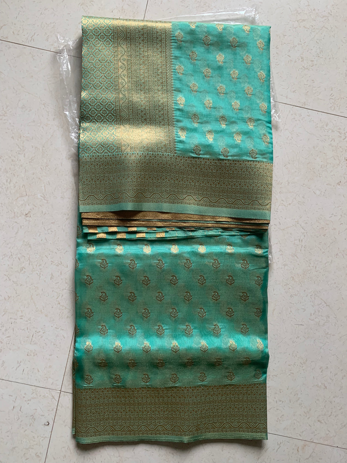 Turquoise & Gold Organza Designer Saree