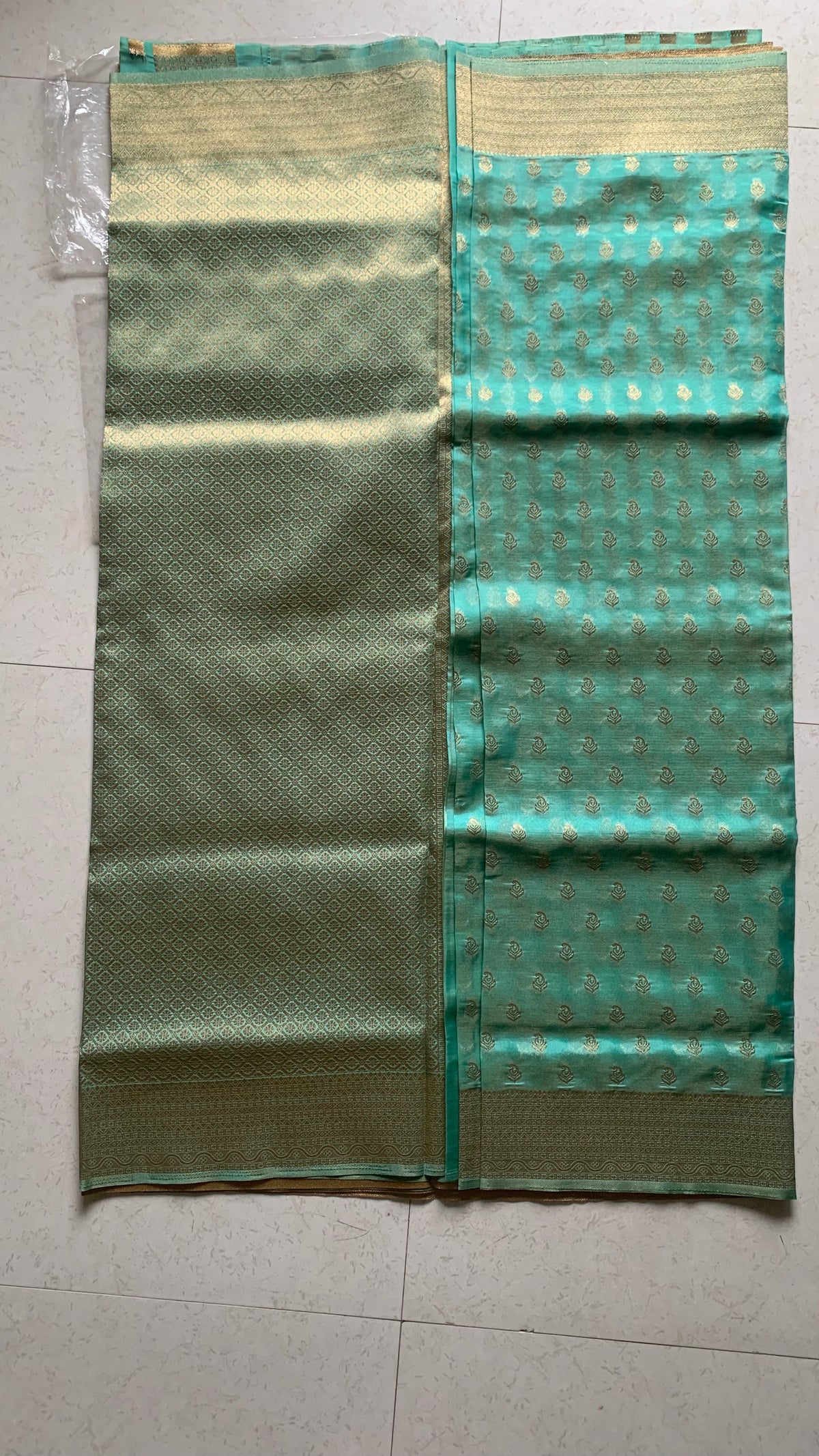 Turquoise & Gold Organza Designer Saree