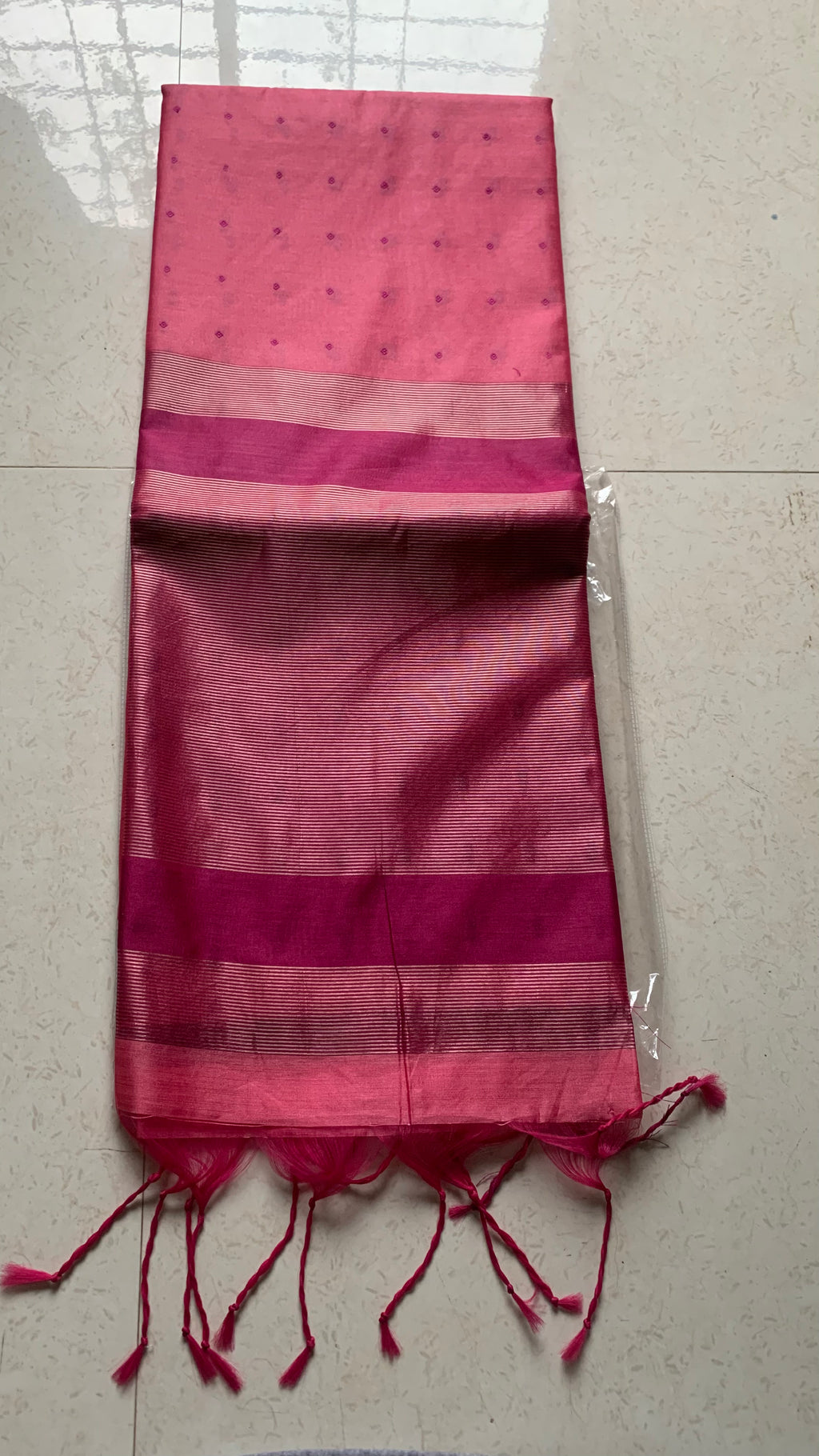 Pink Maheshwari Semi-Silk Saree with Gold Elephant Motifs & Woven Border