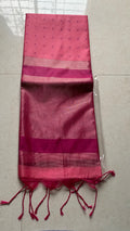 Pink Maheshwari Semi-Silk Saree with Gold Elephant Motifs & Woven Border