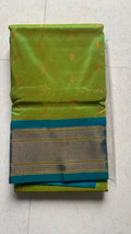 Green Silk Paithani Saree with Gold Motifs & Teal Woven Pallu