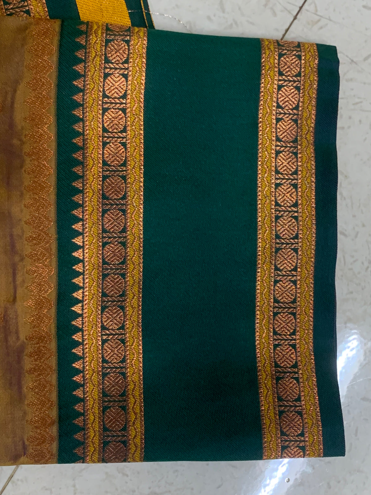 Teal Green & Mustard Gold Narayanpeth Saree with Floral Brocade & Zari Border