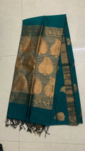 Teal Maheshwari Saree with Gold Paisley Motifs & Woven Border