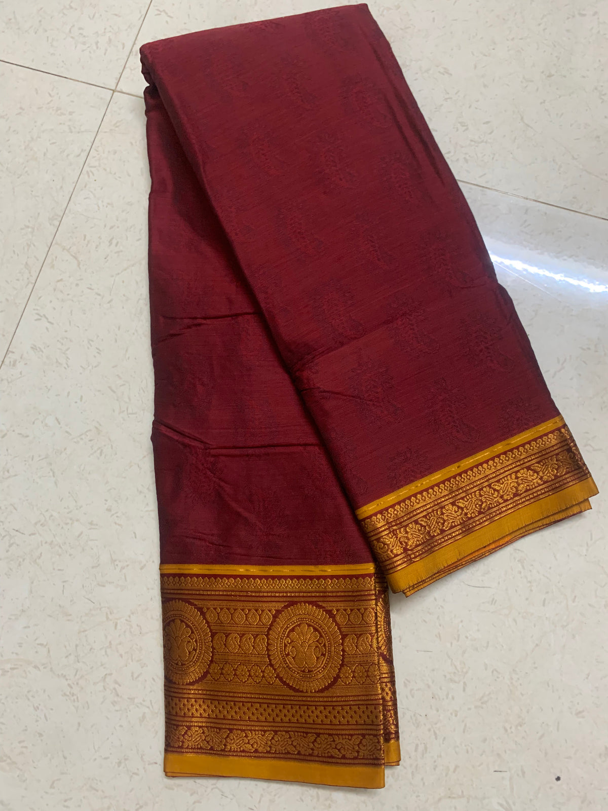Maroon Irikal Semi Silk Saree with Gold Zari Border