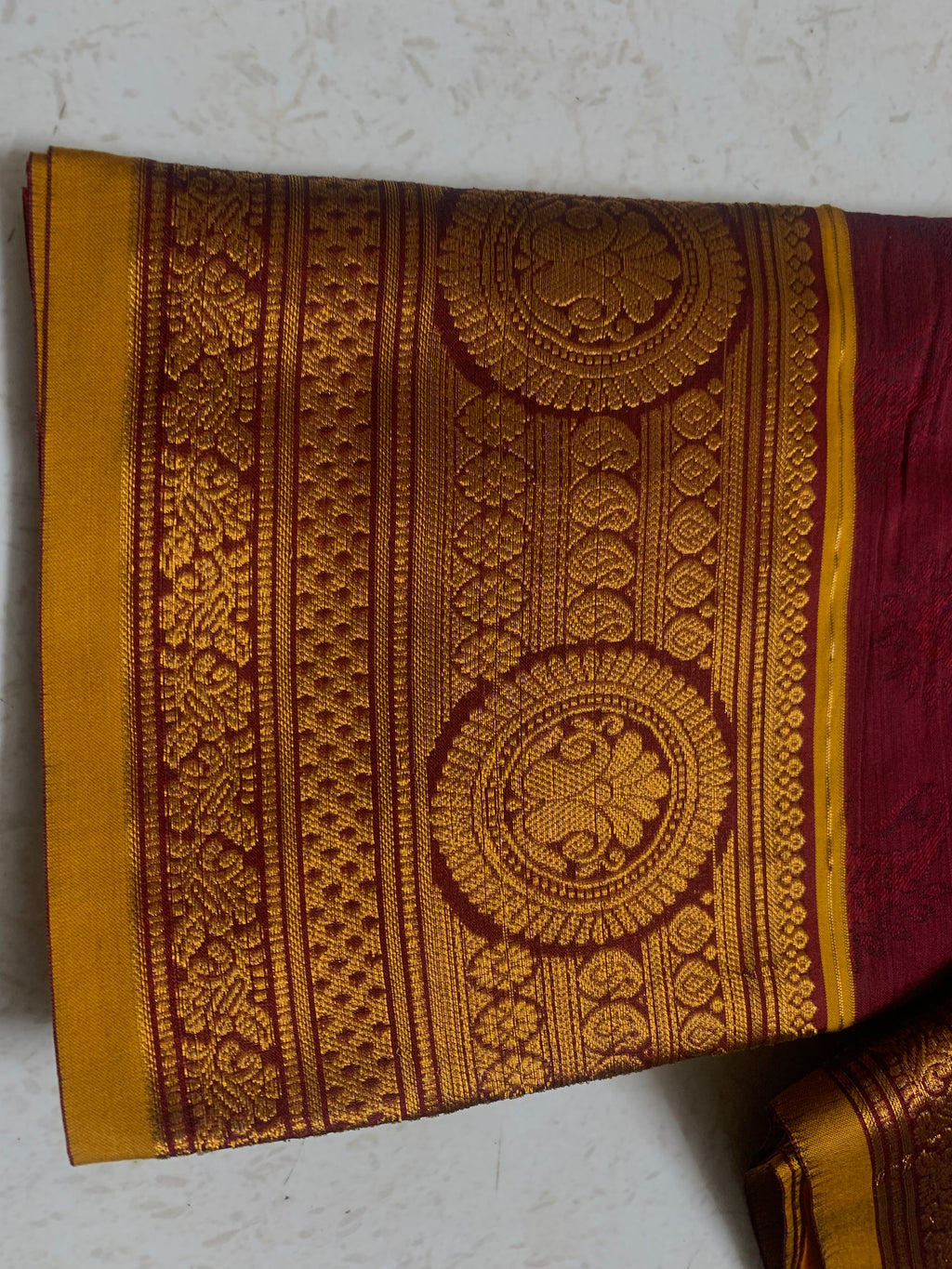 Maroon Irikal Semi Silk Saree with Gold Zari Border