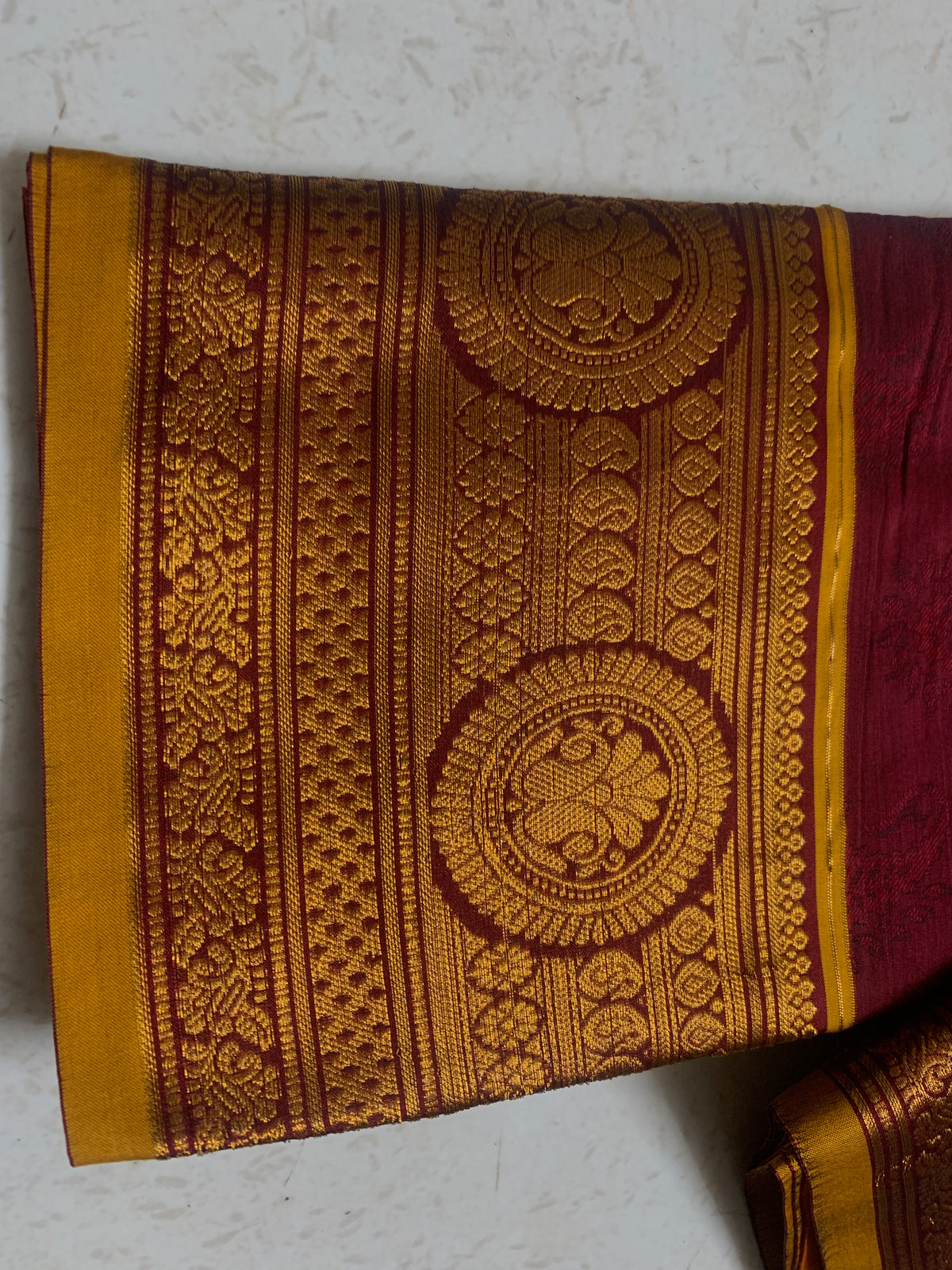 Maroon Irikal Semi Silk Saree with Gold Zari Border
