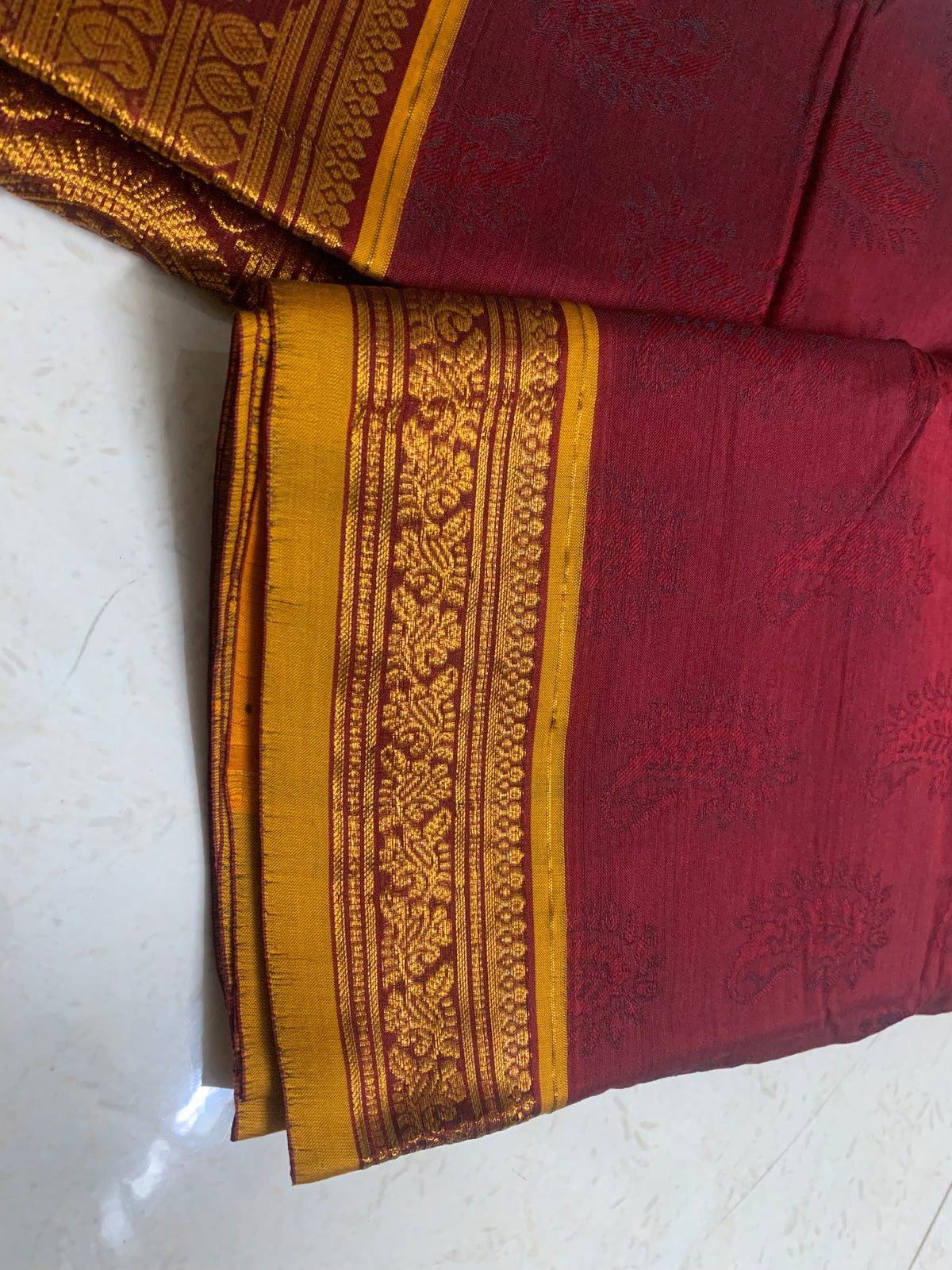 Maroon Irikal Semi Silk Saree with Gold Zari Border
