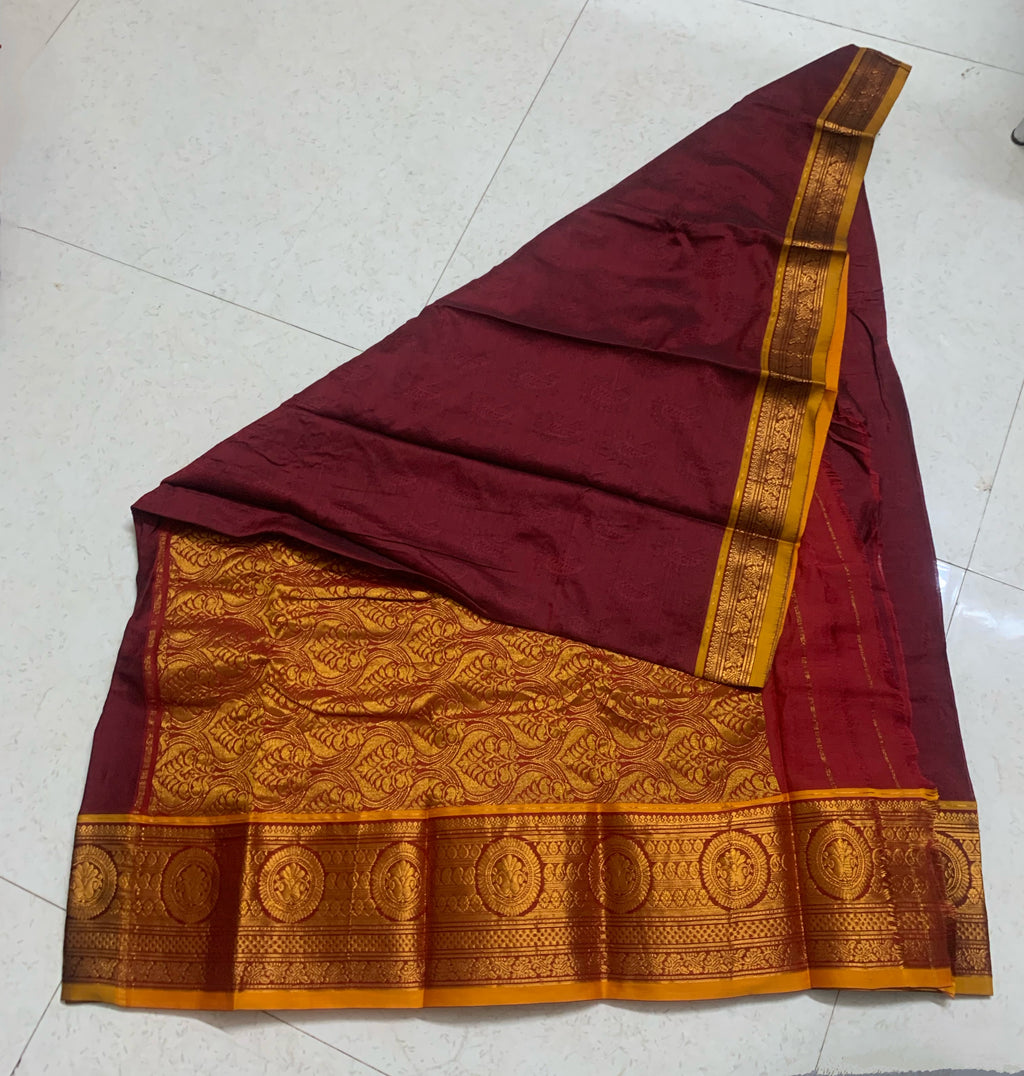 Maroon Irikal Semi Silk Saree with Gold Zari Border