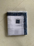 White Crush Designer Saree with Navy Blue Patterned Border