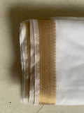 White Organza Saree with Traditional Gold Woven Border & Striped Pallu